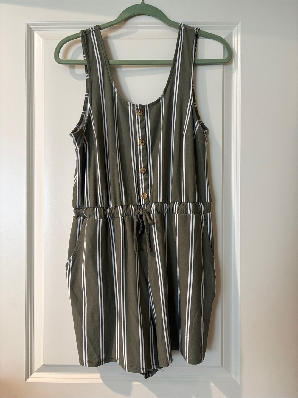 Olive Green Striped One-Piece Romper